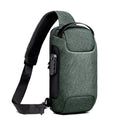 Green anti-theft crossbody bag with combination lock, ideal for travel and daily use