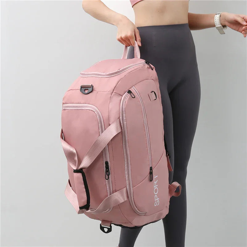 Pink sport backpack for women, ideal for gym, travel, and daily use with multiple pockets and durable design