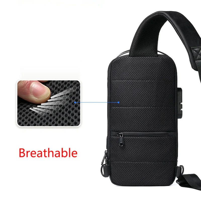 Black breathable mesh sling bag with adjustable strap, ideal for travel and daily use