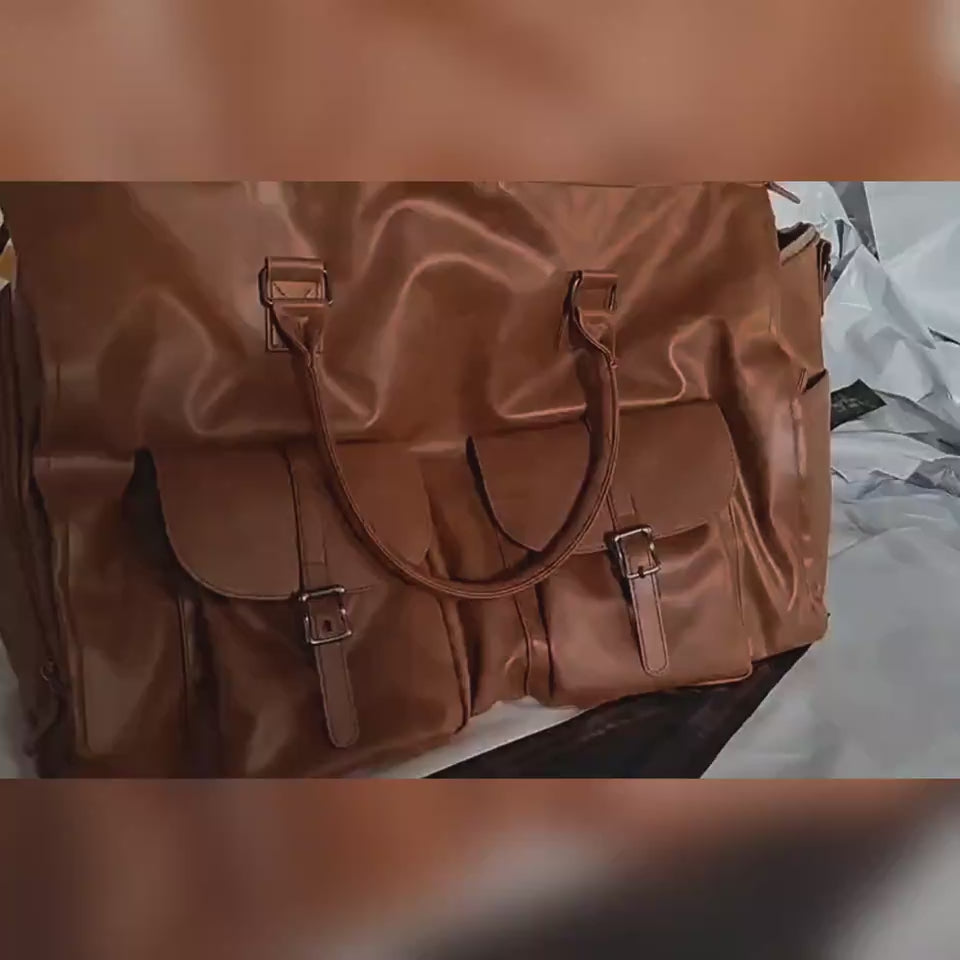 Convertible leather garment duffel bag for travel and business suits